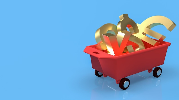 The gold money symbol on trolley cart for business concept 3d rendering