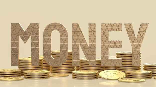 The gold money text and coins for business concept  3d rendering