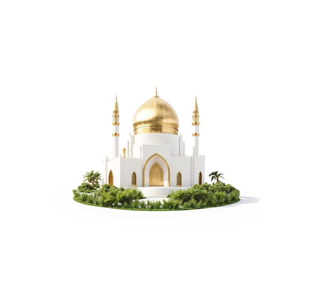 gold mosque with a plain white background