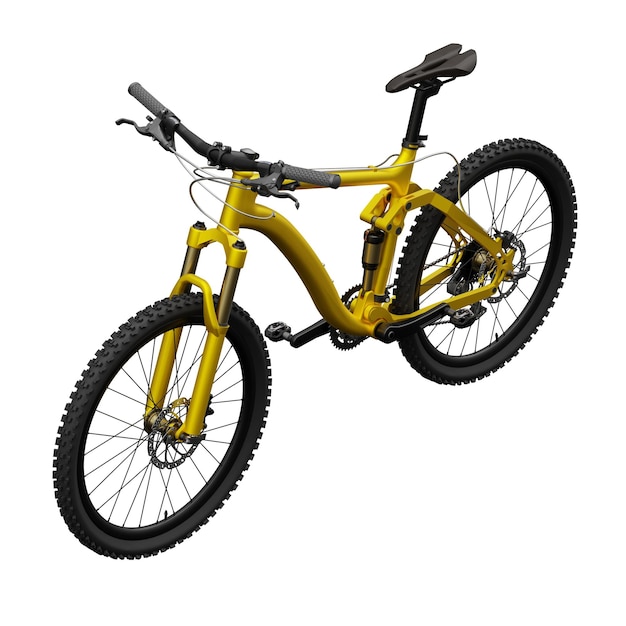 Gold mountain bike on an isolated white background 3d rendering