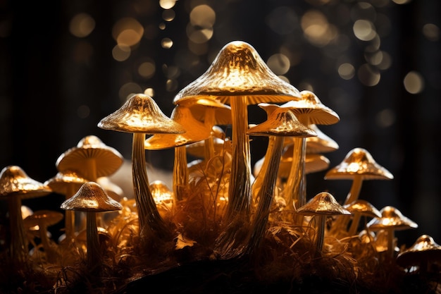 Gold mystery mushroom Natural wild grow Generate Ai