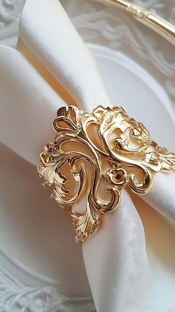 Photo gold napkin ring with intricate floral design