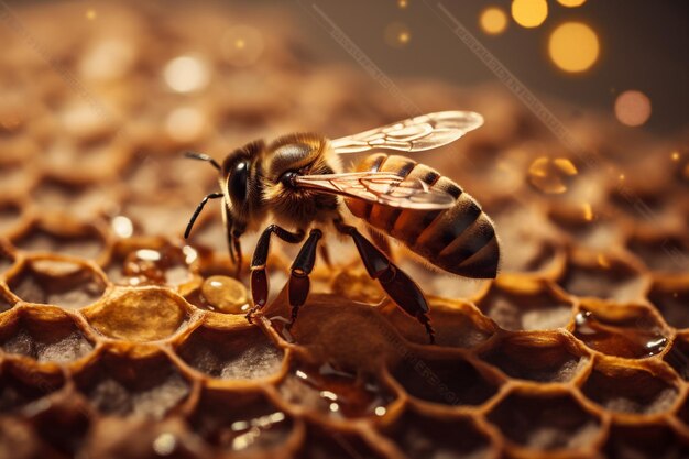 Gold nature macro bee pollen background honey closeup yellow insect vibrant Generative AI