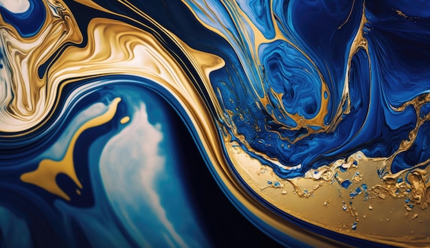 Gold and navy blue marble abstract background watercolor paint texture