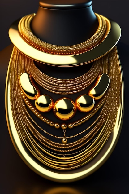 A gold necklace with a gold rim and a gold rim.