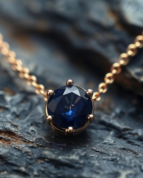 Gold Necklace With A Sapphire Pendant Background