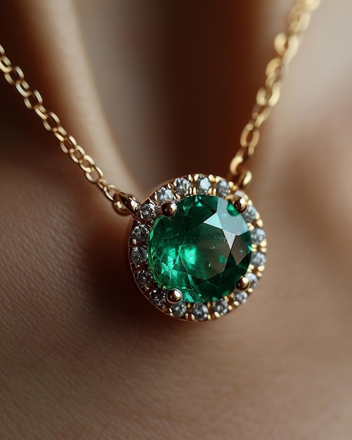 Gold Necklace With Tiny Emeralds On A Dark Wallpaper