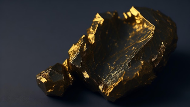 Gold nugget on a black background Closeup