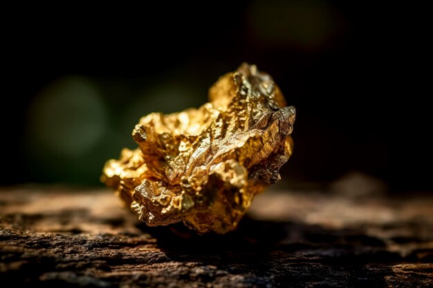 Photo gold nugget on dark background pure piece of gold extracted from a mine created with generative ai technology