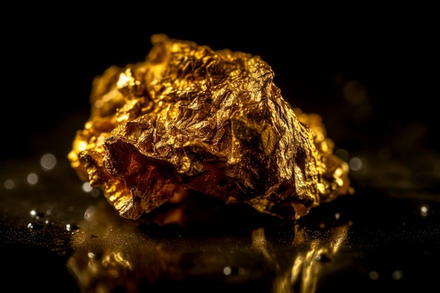 Photo gold nugget on dark background pure piece of gold extracted from a mine created with generative ai technology