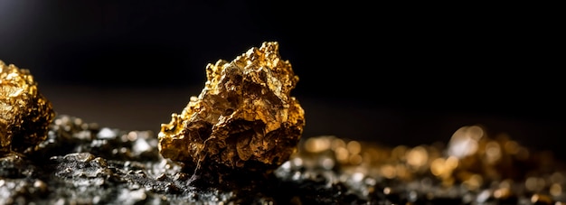 gold nugget on dark background pure piece of gold extracted from a mine created with Generative AI technology