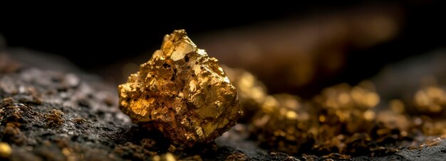 Photo gold nugget on dark background pure piece of gold extracted from a mine created with generative ai technology