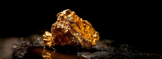 gold nugget on dark background pure piece of gold extracted from a mine created with Generative AI technology