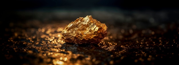 gold nugget on dark background pure piece of gold extracted from a mine created with Generative AI technology