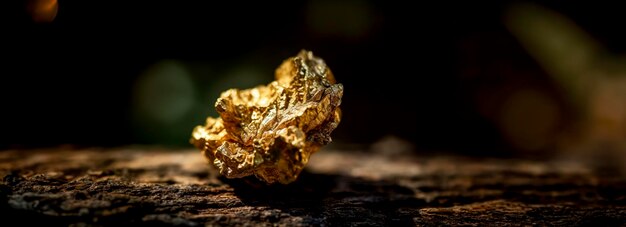 Photo gold nugget on dark background pure piece of gold extracted from a mine created with generative ai technology