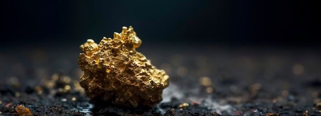 gold nugget on dark background pure piece of gold extracted from a mine created with Generative AI technology