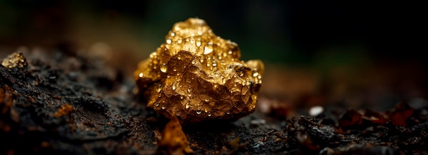 gold nugget on dark background pure piece of gold extracted from a mine created with Generative AI technology