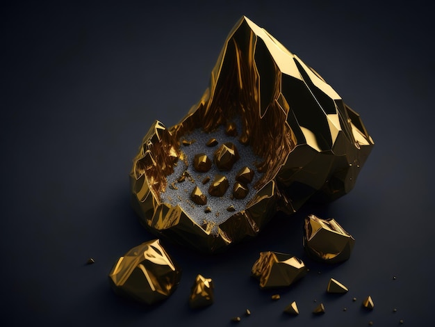 Gold Nugget large on black background ai generative