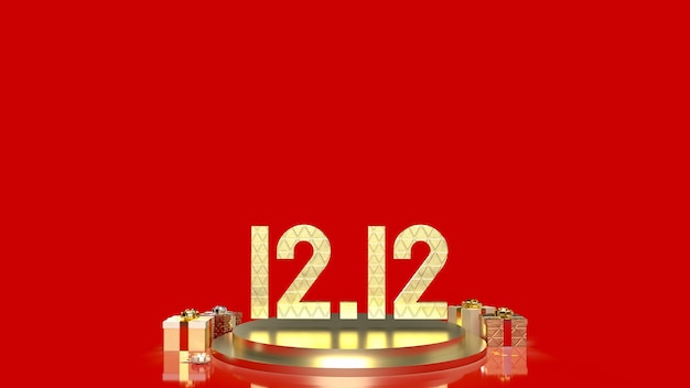 The gold number 12.12 on geometry podium shape for display product and gift box for sale promotion concept 3d rendering