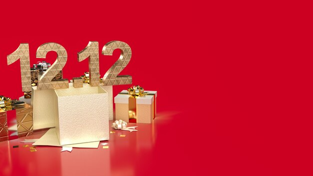 The gold number 12.12  and gift boxes for sale promotion concept 3d rendering