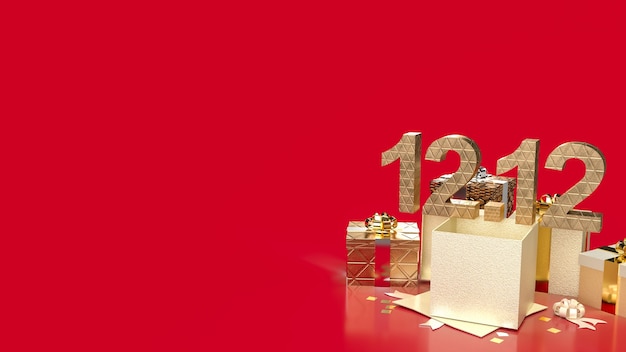 The gold number 12.12  and gift boxes for sale promotion concept 3d rendering