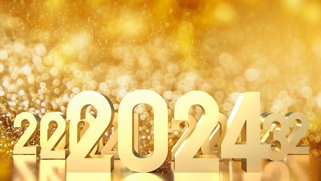 The gold number 2024 on Bokeh Background for year content 3d rendering