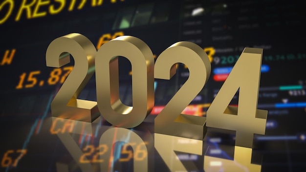 The gold number 2024 for new year concept 3d rendering