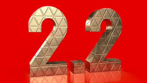 The gold number 22 on red background for sale or promotion concept 3d rendering