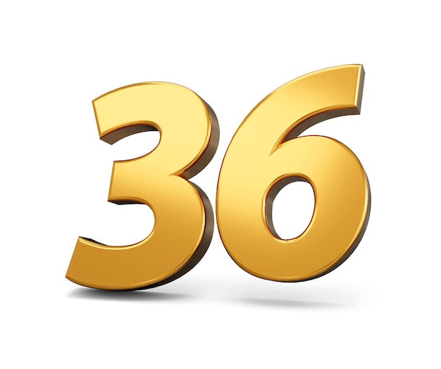 Gold number 36 Thirty six isolated white background shiny 3d number 36 made of gold 3d illustration