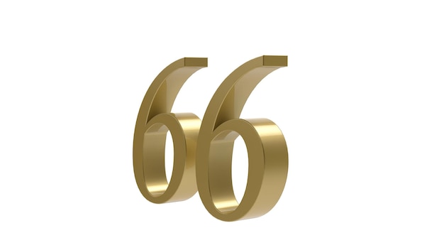 Gold number 66 digit metal 3d render illustration