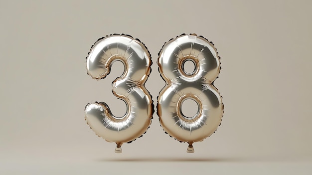 Photo gold number balloons 38 on a beige background