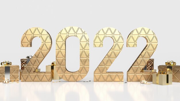 The gold number and gift box on white background for new year or business concept 3d rendering