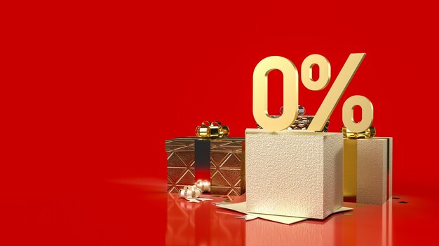 The gold number percent gift boxes on red background for sale promotion business content 3d rendering