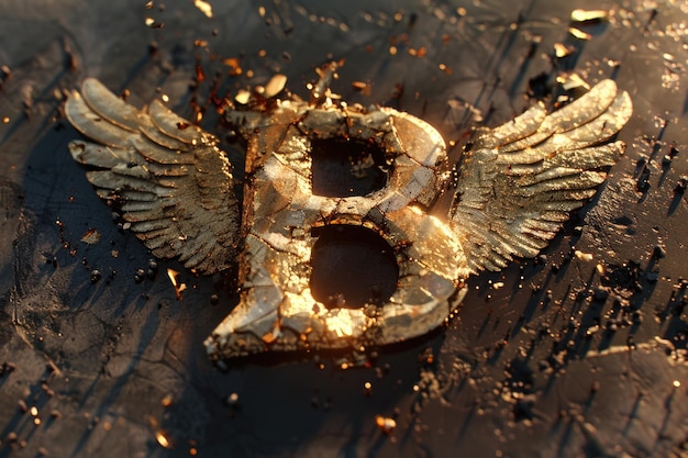 Photo a gold number with wings on a black surface suitable for various design projects