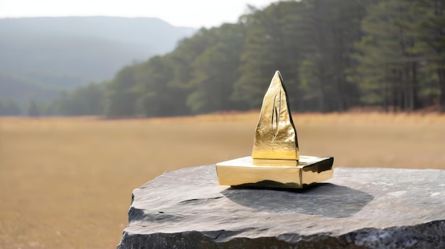 Photo gold object on top of rock