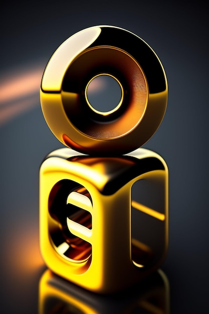 A gold object with the letter i on it