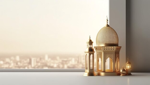 Photo a gold pagoda is on a window sill