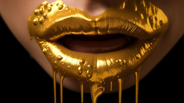 gold paint drips from the lips lipgloss dripping