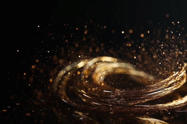 Gold paint splashing in the air on a black background