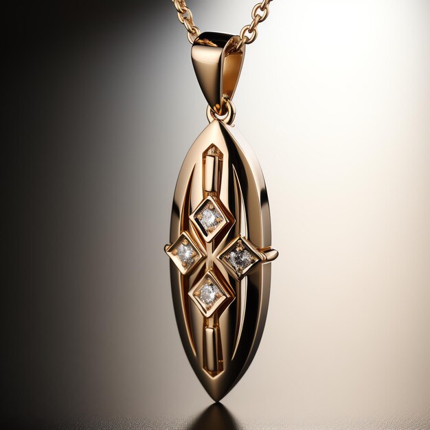 Photo a gold pendant with diamonds on it is on a black surface