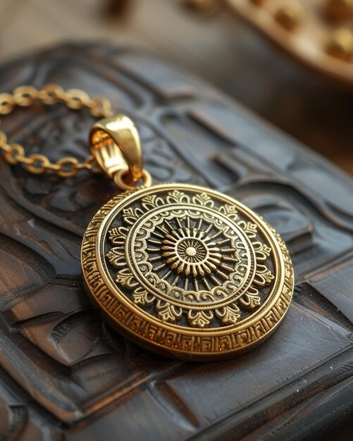 Gold Pendant With Intricate Carvings A Background