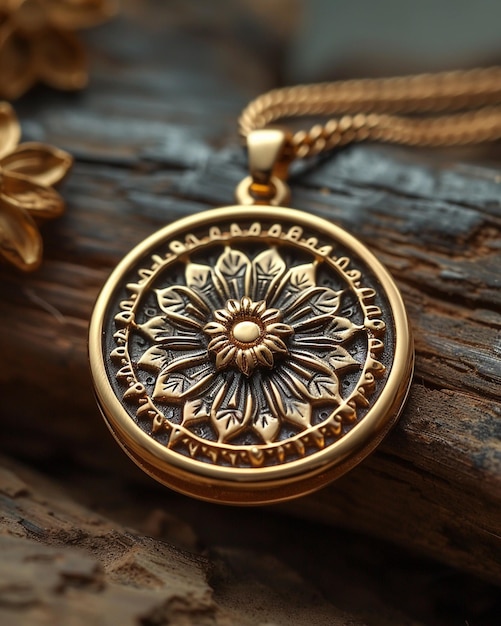 Gold Pendant With Intricate Carvings A Background