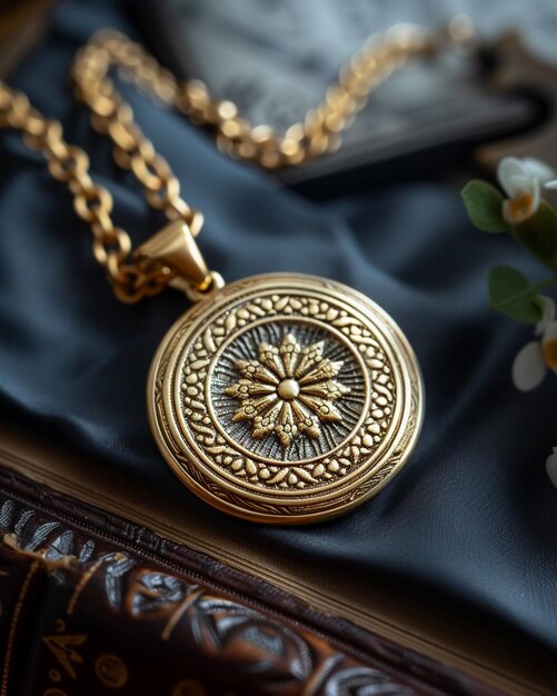 Gold Pendant With Intricate Designs A Background