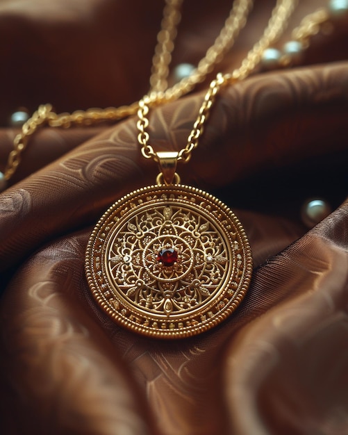 Gold Pendant With Intricate Designs A Background