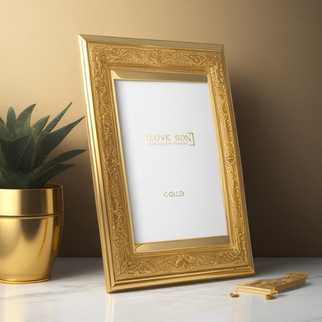 Gold picture frame mockup