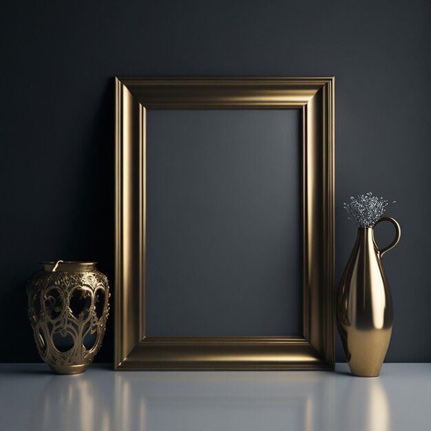 Gold picture frame mockup