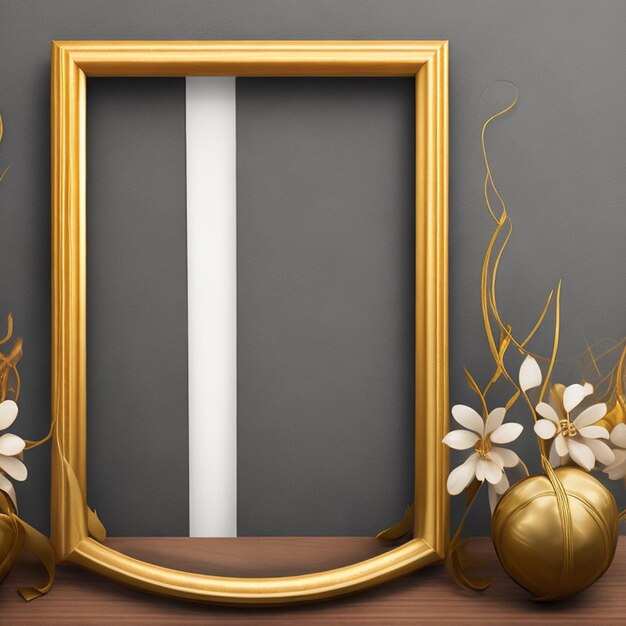 Gold picture frame mockup