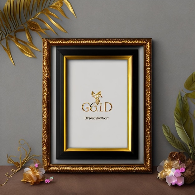 Gold picture frame mockup