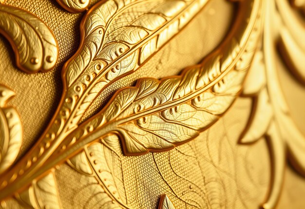 a gold piece of art has a pattern of gold leaves