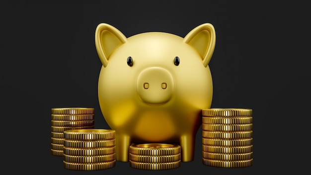 Gold piggy bank with gold coins